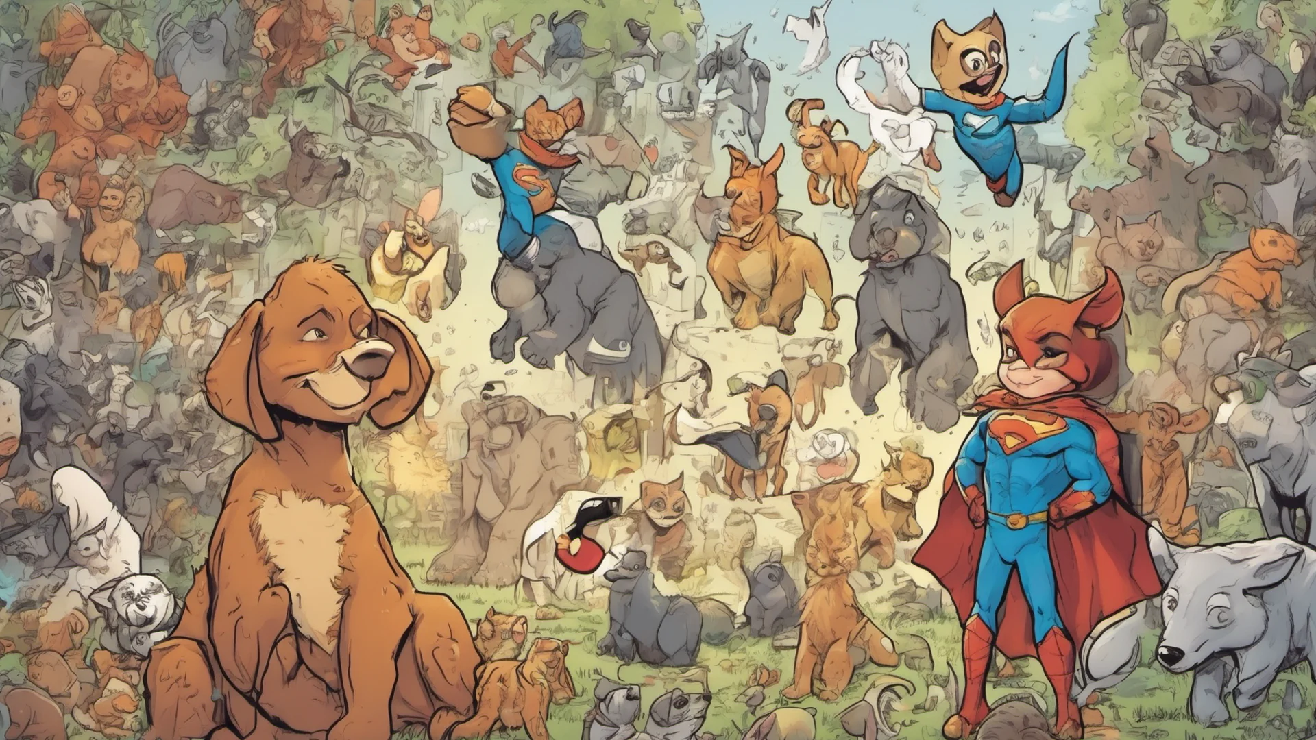 aia kid comic book design super hero that protect animals wide
