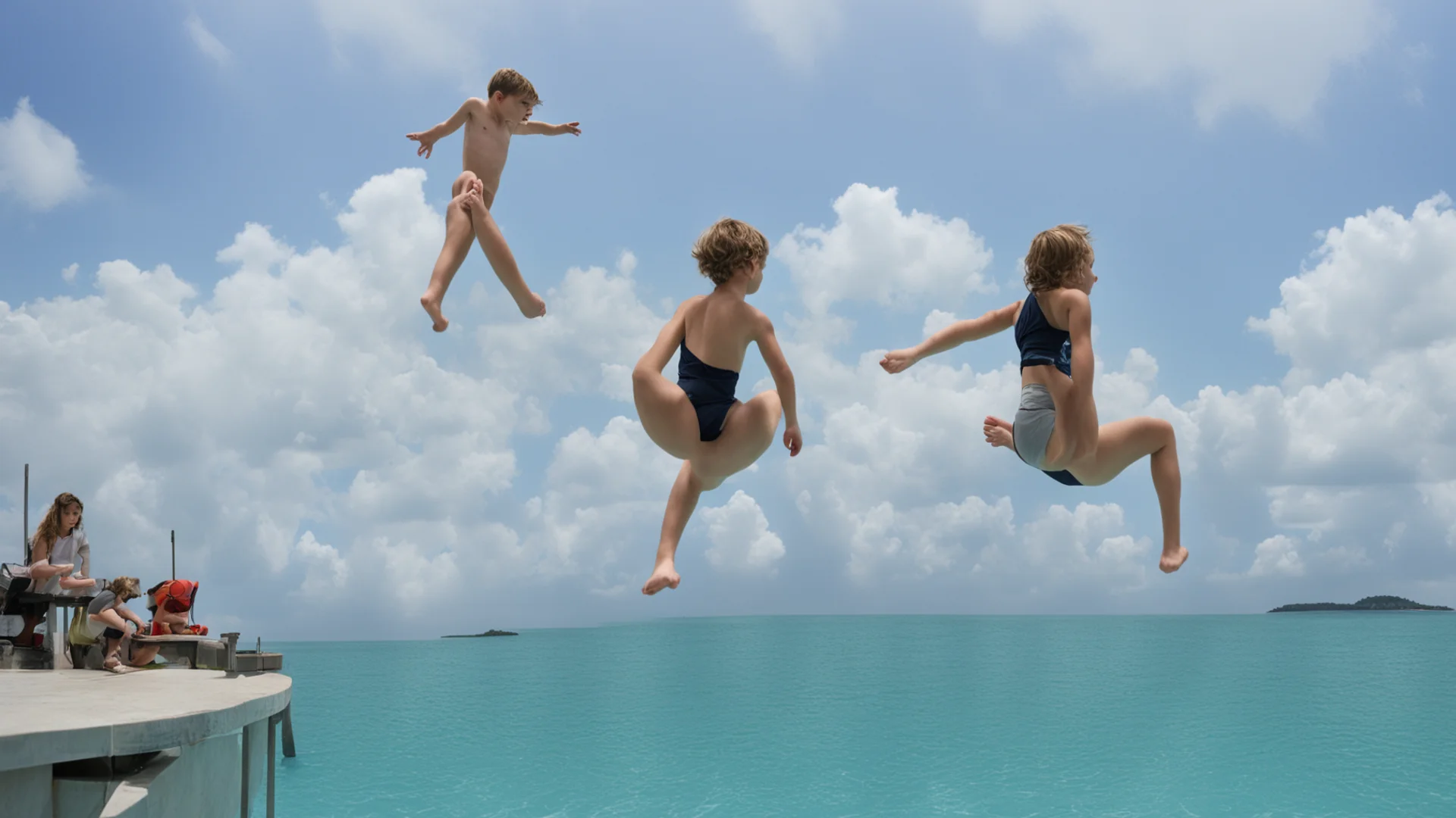 aia kid preparing to make a swim jump from really high platform wide