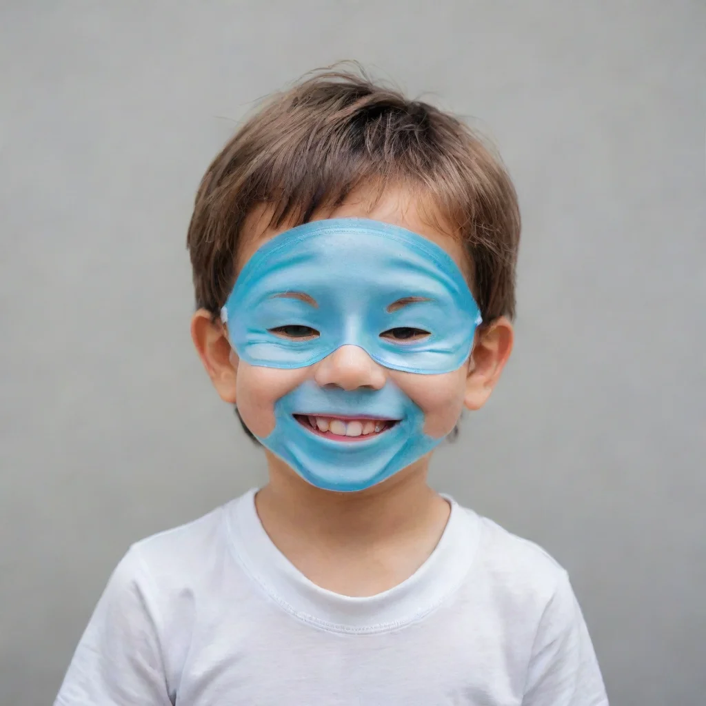 a kid with a smiling mask