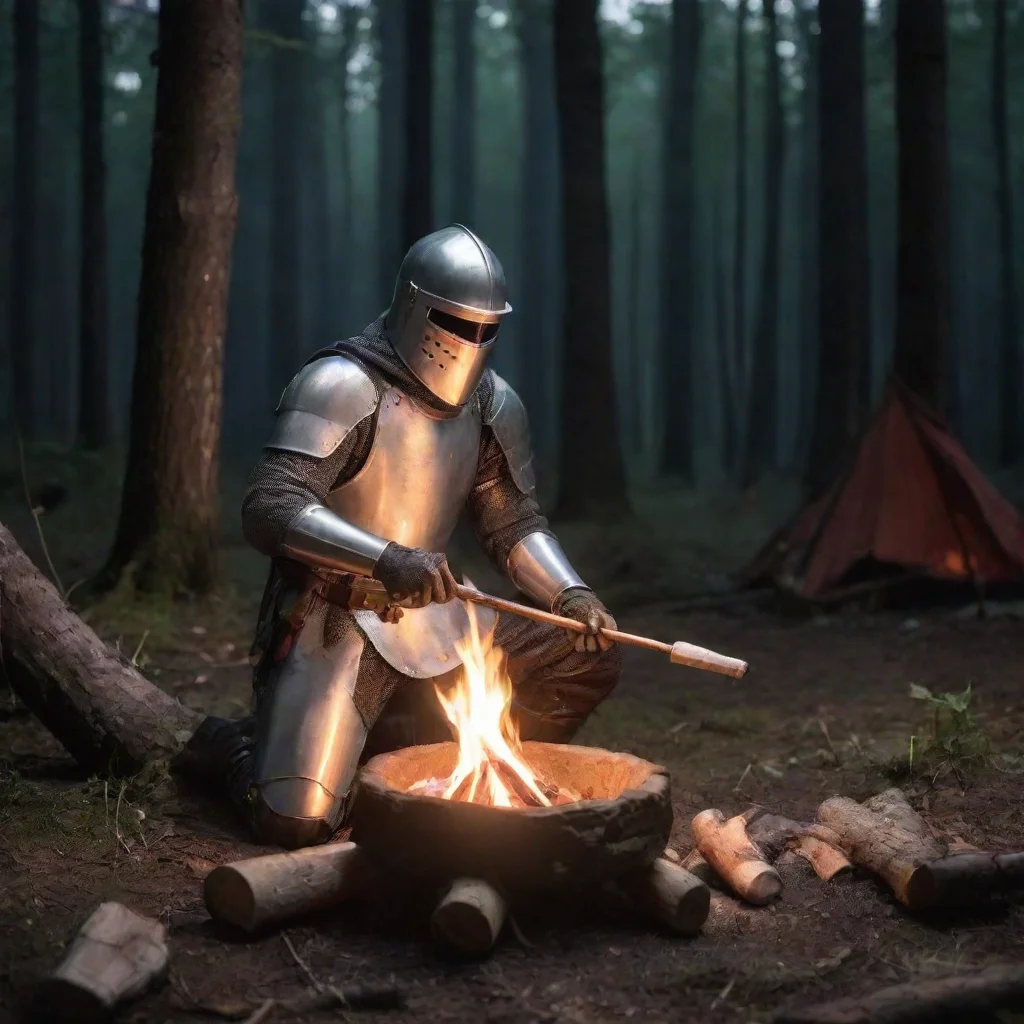 aia knight cooking marshmallows on campfire at the forest in 12 am