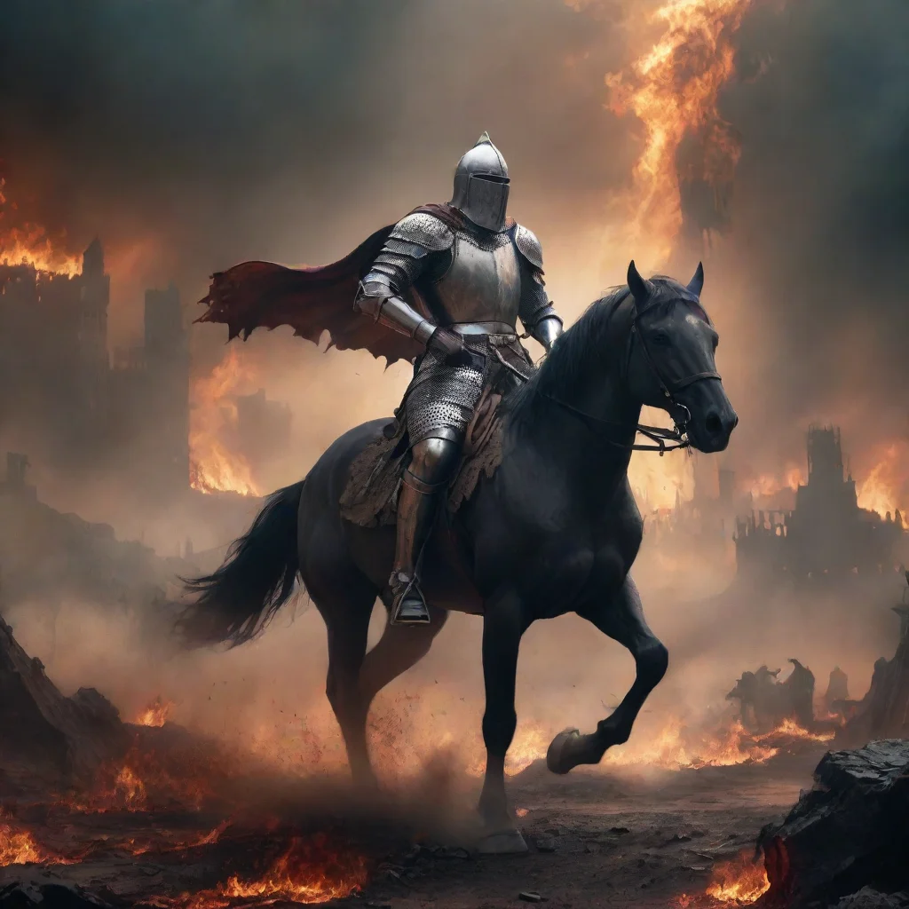 aia knight riding horse through hellscape