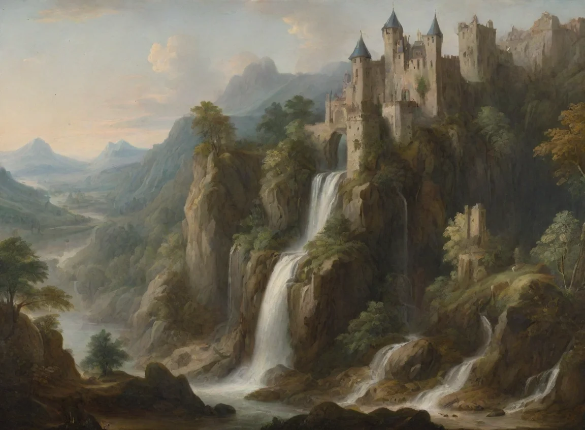 aia landscape with waterfall and a castle landscape43