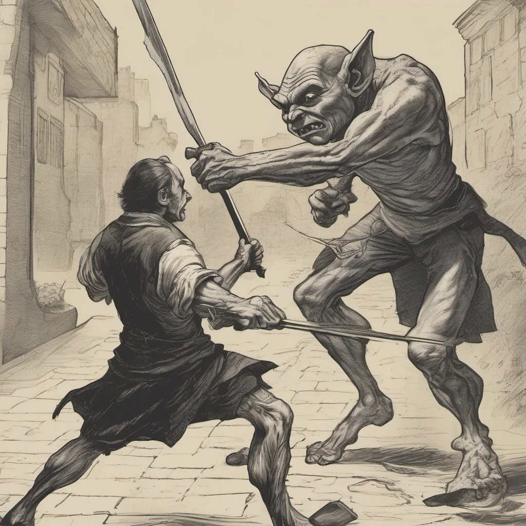 aia man slashing towards the a goblin confident engaging wow artstation art 3