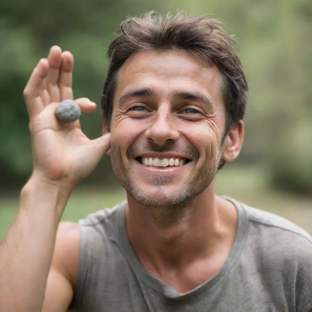 aia man with a smile throws a stone in his eyes