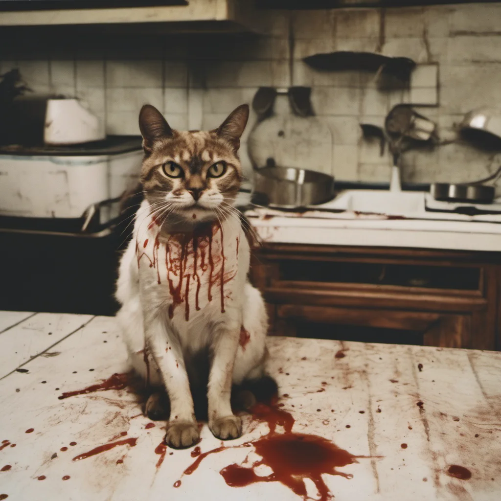 aia mean bloody cypress zombie cat in an old kitchen   zomby teeth   zombie eyes   with lots of blood   uncanny horror    polaroid good looking trending fantastic 1