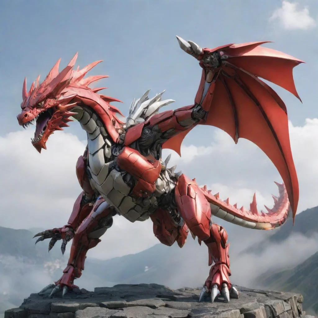 a mecha dragon flaing 