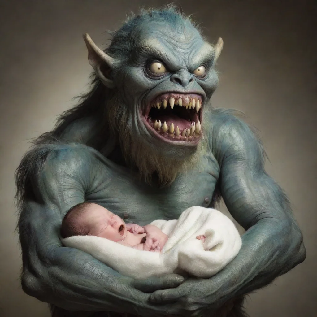 aia monster holding a newborn baby