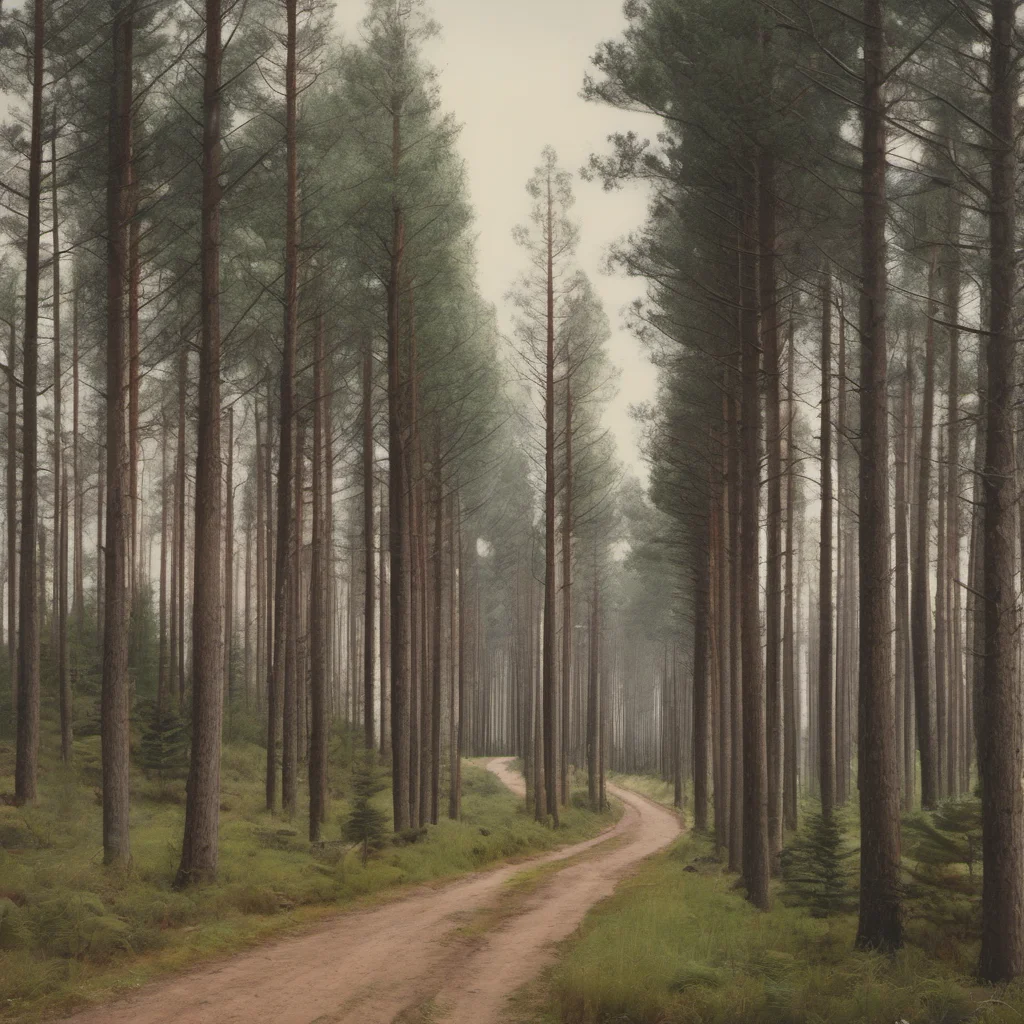 aia narrow dirt road going through a forest of pine trees