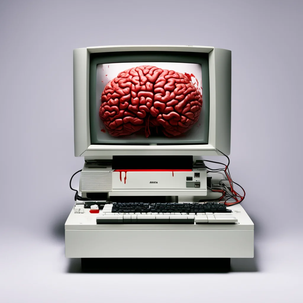 aia new amiga 1000 computer with a bloody brain on top of the monitor good looking trending fantastic 1