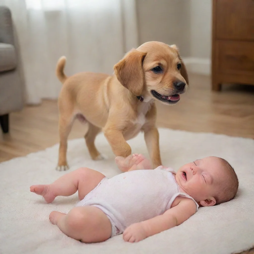 aia newborn baby being thrown at a dog