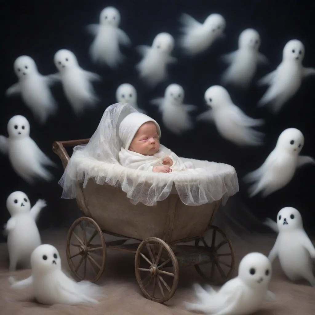 aia newborn baby in a buggy surrounded by ghosts 