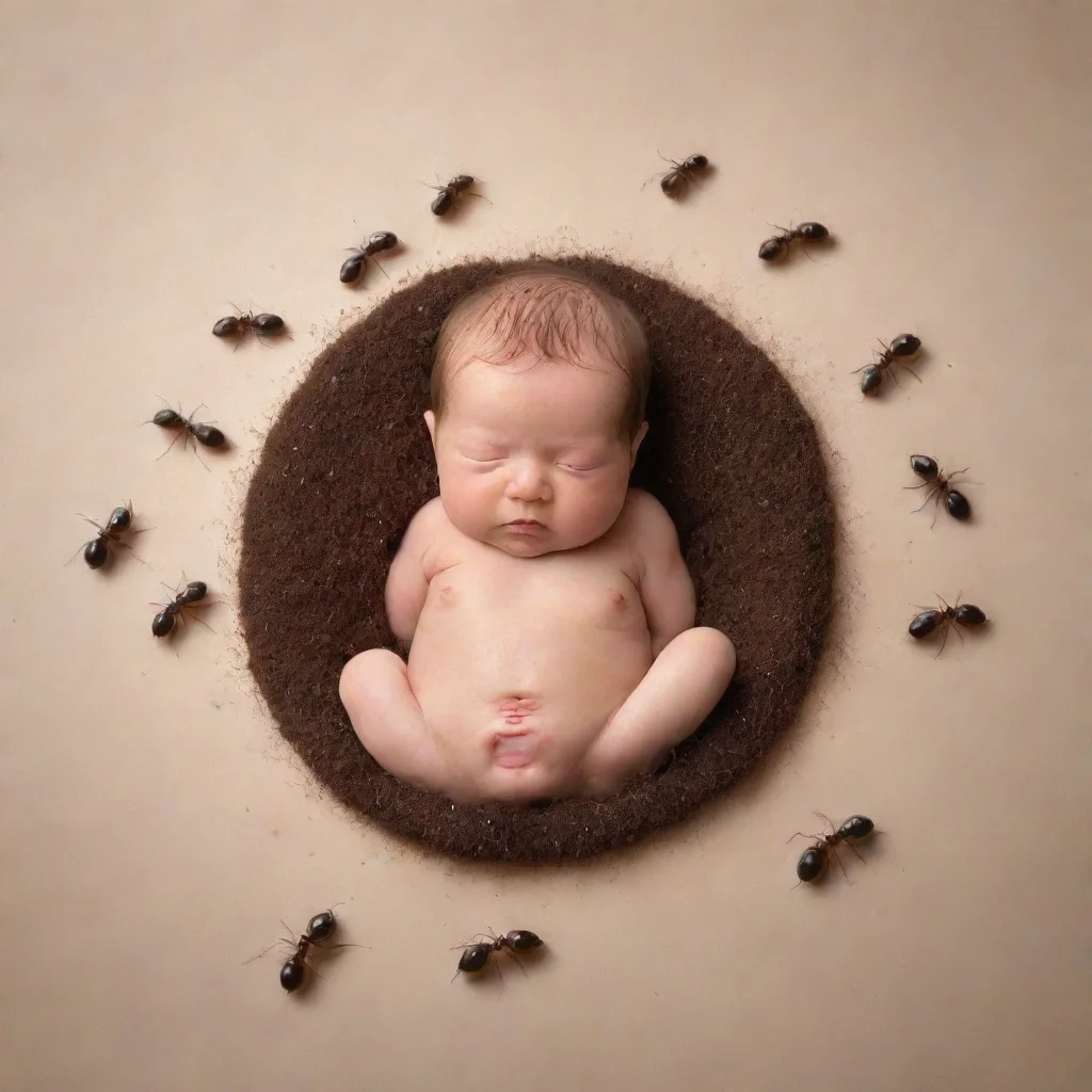 aia newborn baby surrounded by ants