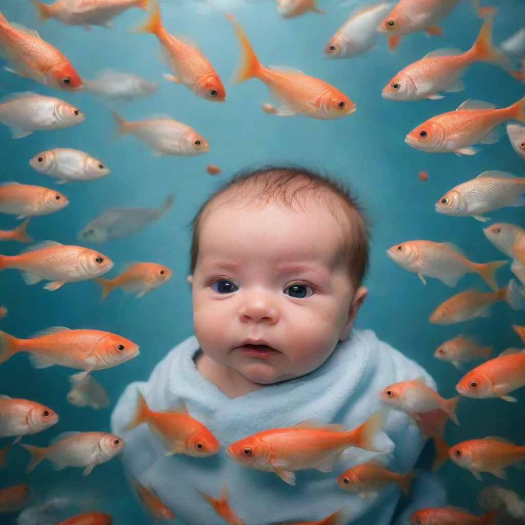 aia newborn baby surrounded by fish