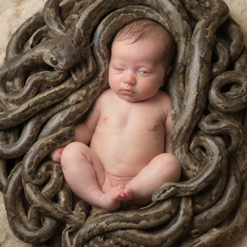 aia newborn baby surrounded by snakes