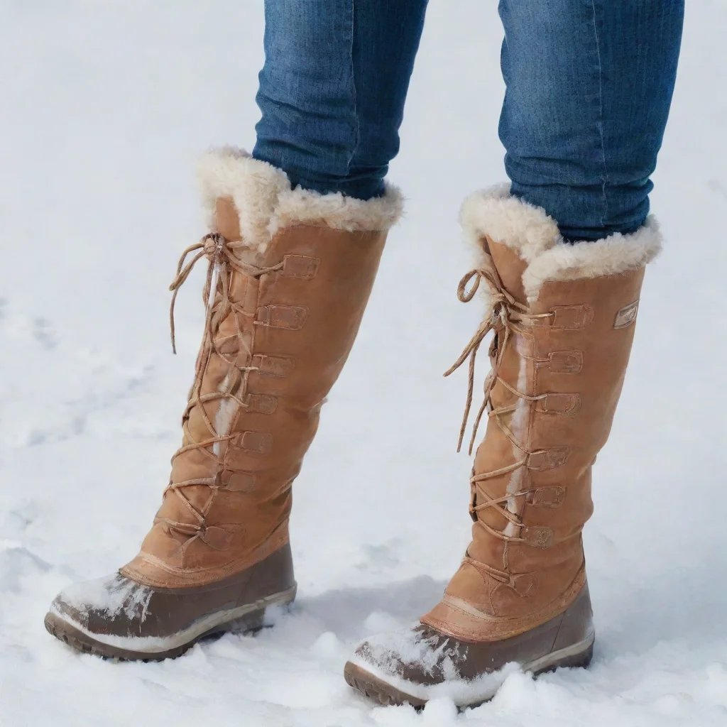 aia pair of hands take off tall snow boots from a pair of female legs.