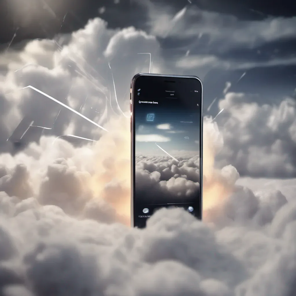 aia piece of paper racing through white fluffy over exposed clouds on its way to a mobile application shown in the background with a glow around it confident engaging wow artstation art 3