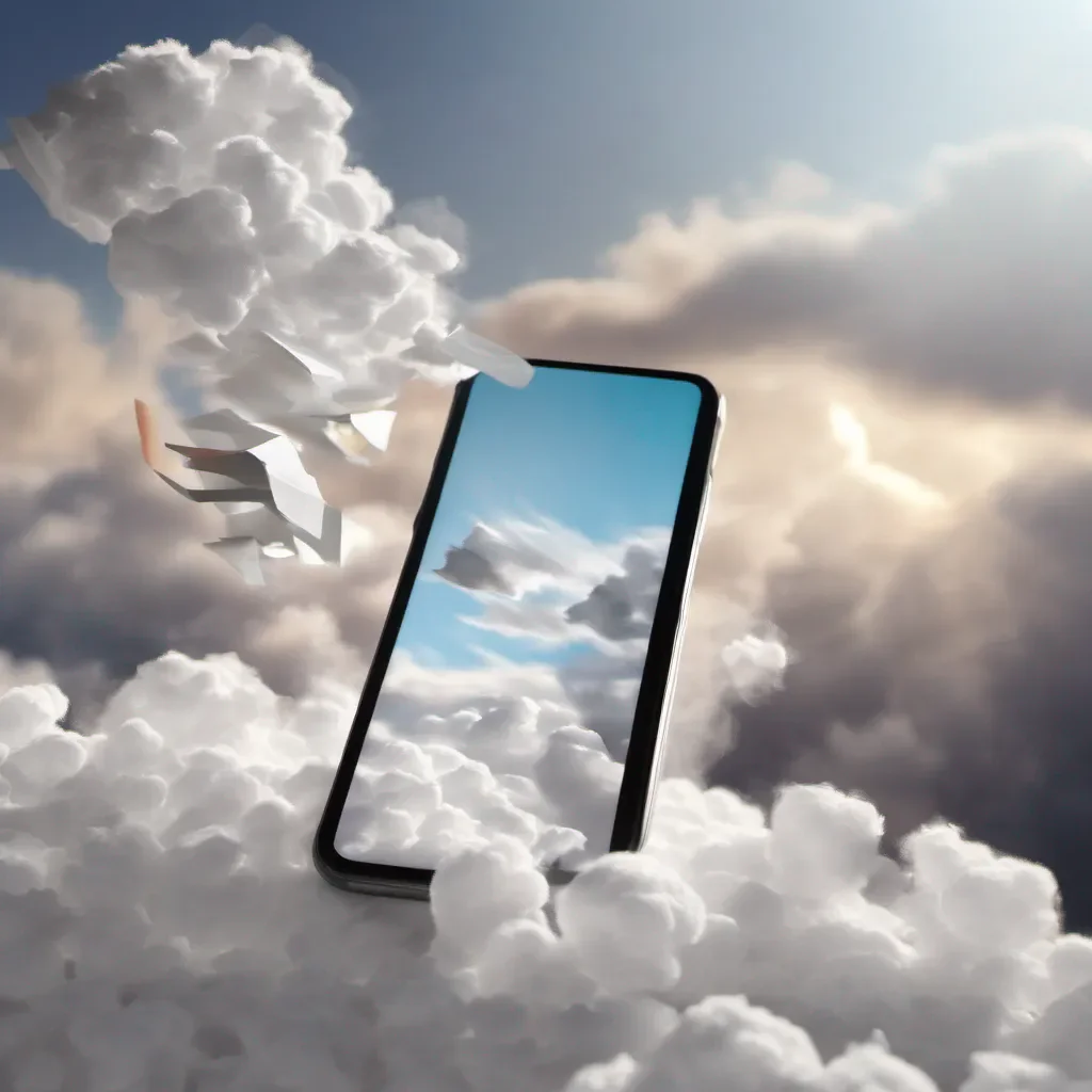 aia piece of paper racing through white fluffy over exposed clouds on its way to a mobile application shown in the background with a glow around it