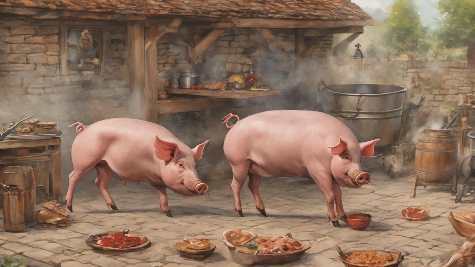 aia pig fighting a bull who is more delicious at an outdoor kitchen amazing awesome portrait 2 wide