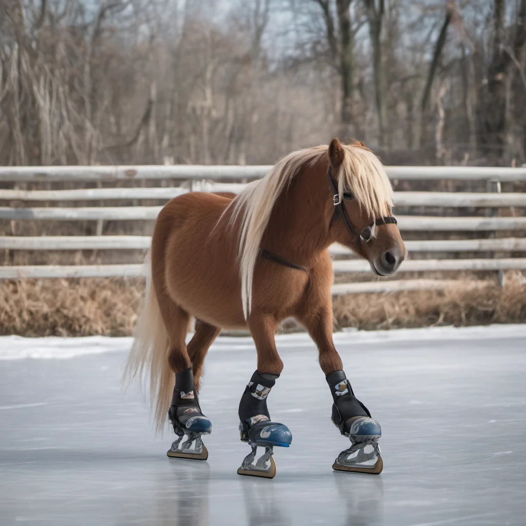 a pony trying to ice skate