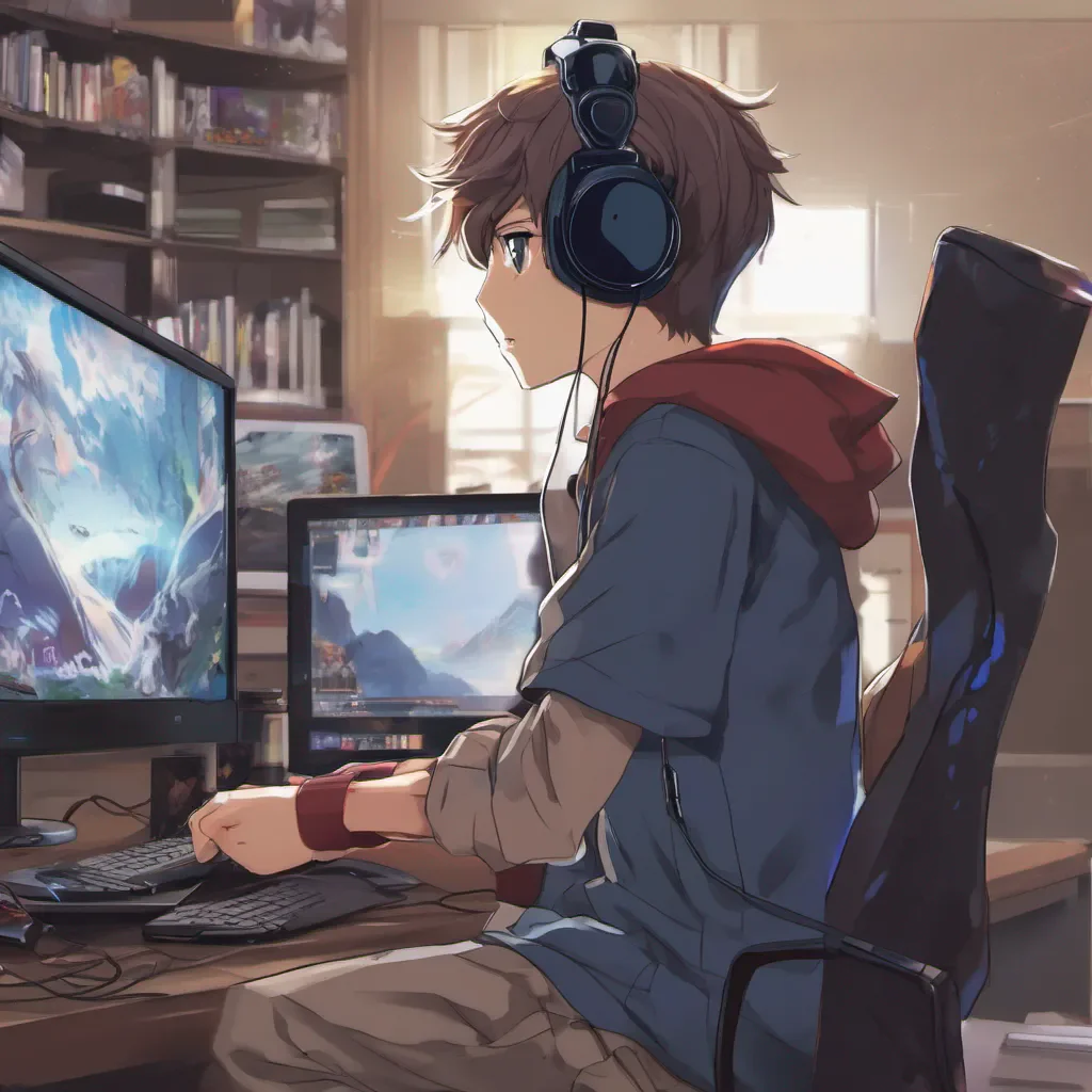 aia profile of a boy with headphones playing video games in front of his computer anime anime anime anime
