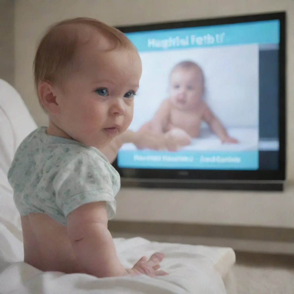 a realistic baby watching a hospital tv screen about a april fresh tv commercial at home