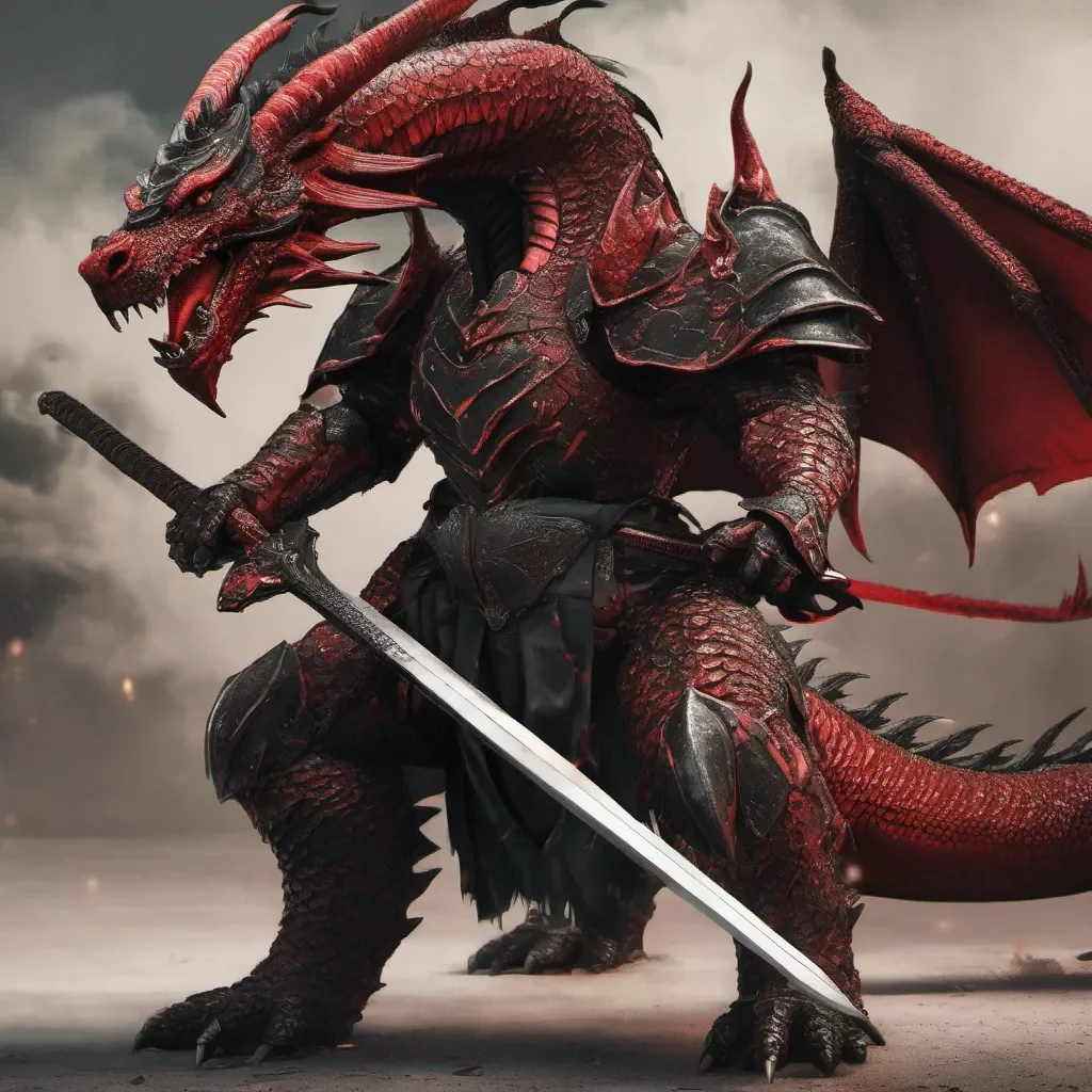 aia red and black dragon in battle armour holding a sword good looking trending fantastic 1