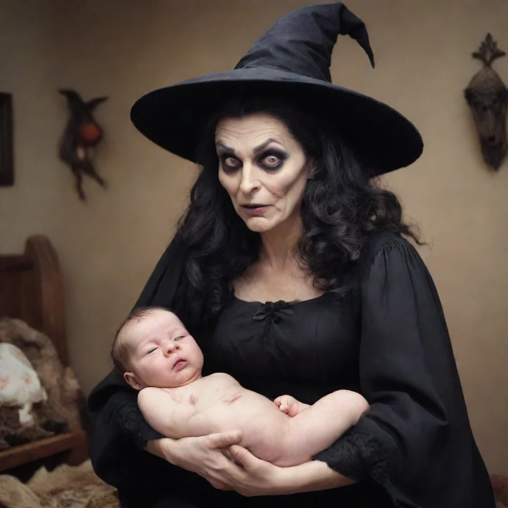 aia scary ugly witch taking a newborn baby away from its mother
