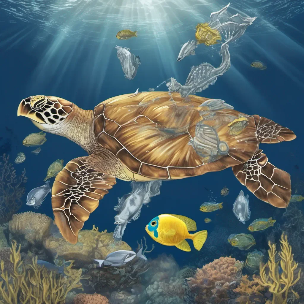 aia sea turtle with a silver fish and yellow seahorse under the ocean amazing awesome portrait 2