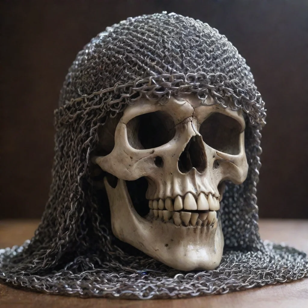 aia skull in a chainmail coiffe