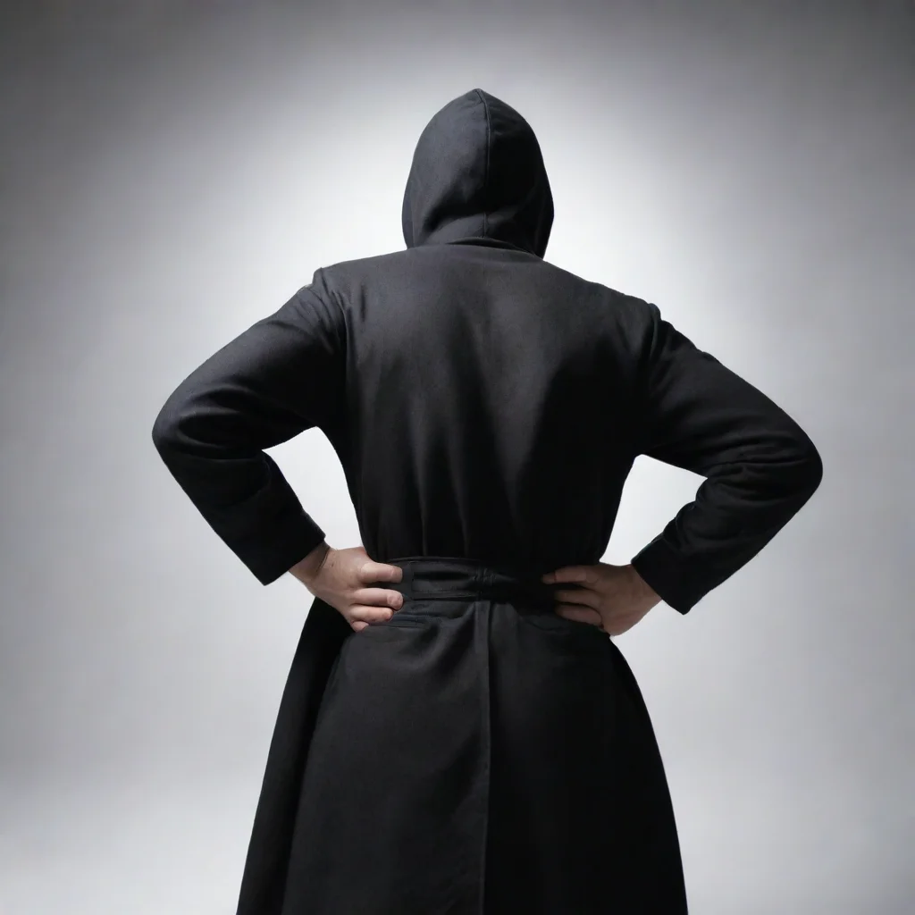 a thief is standing in the center of frame shwoing his back