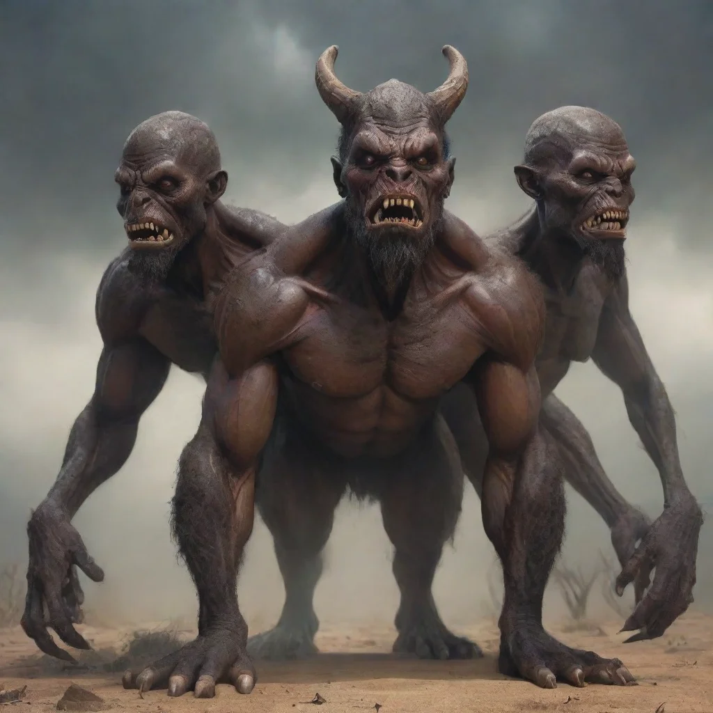 aia three headed giant with dark skin like a demon