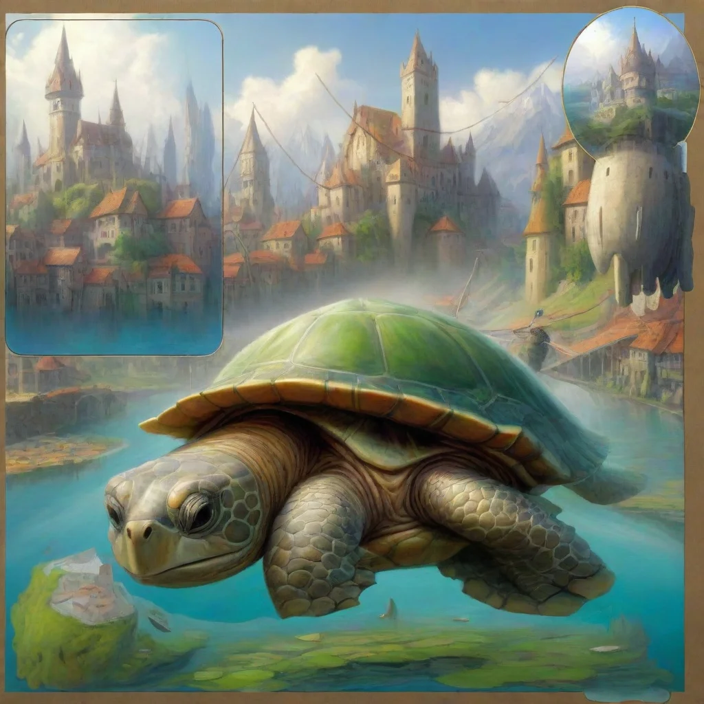 aia turtle with a fantasy city on his back walking through valley floating city 02c6a56