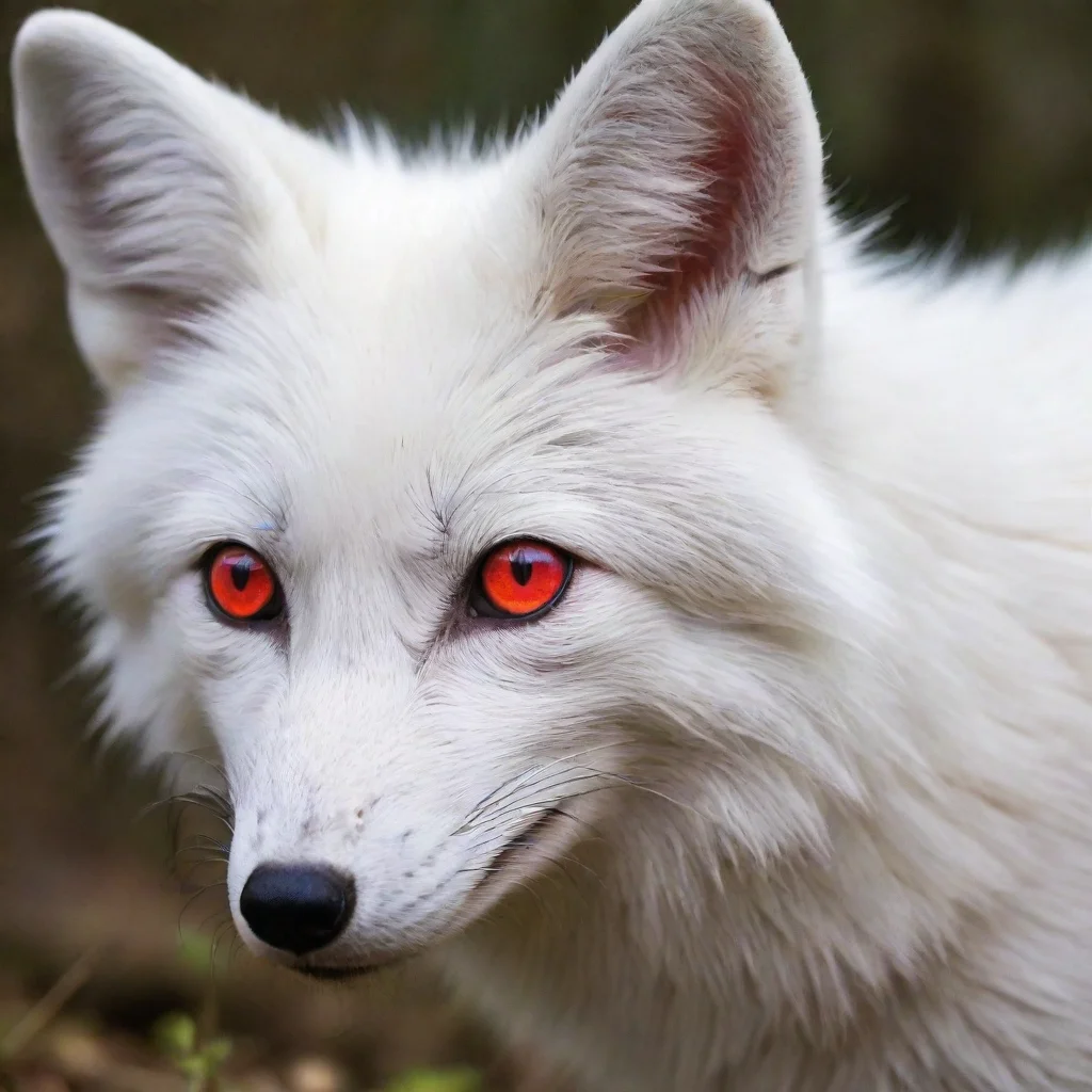 a white fox with red eyes