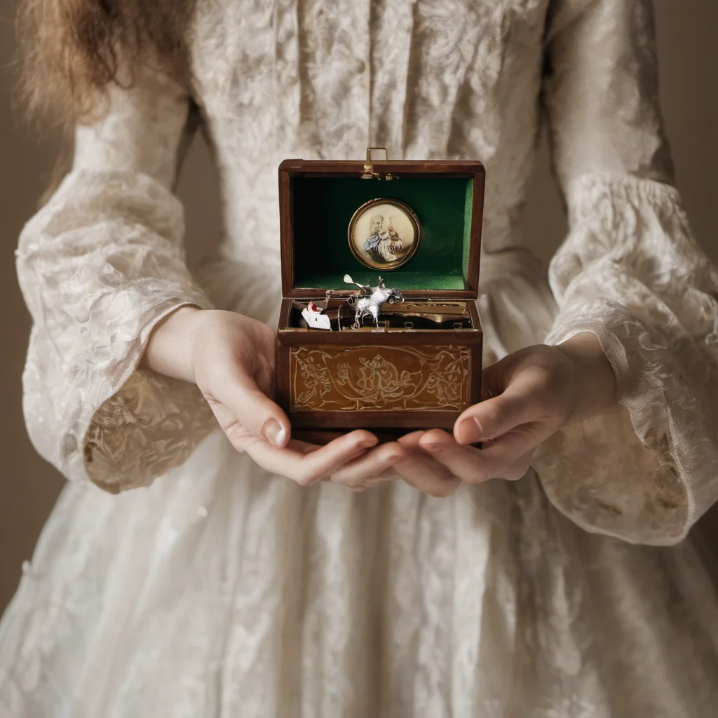 a woman holding a music box