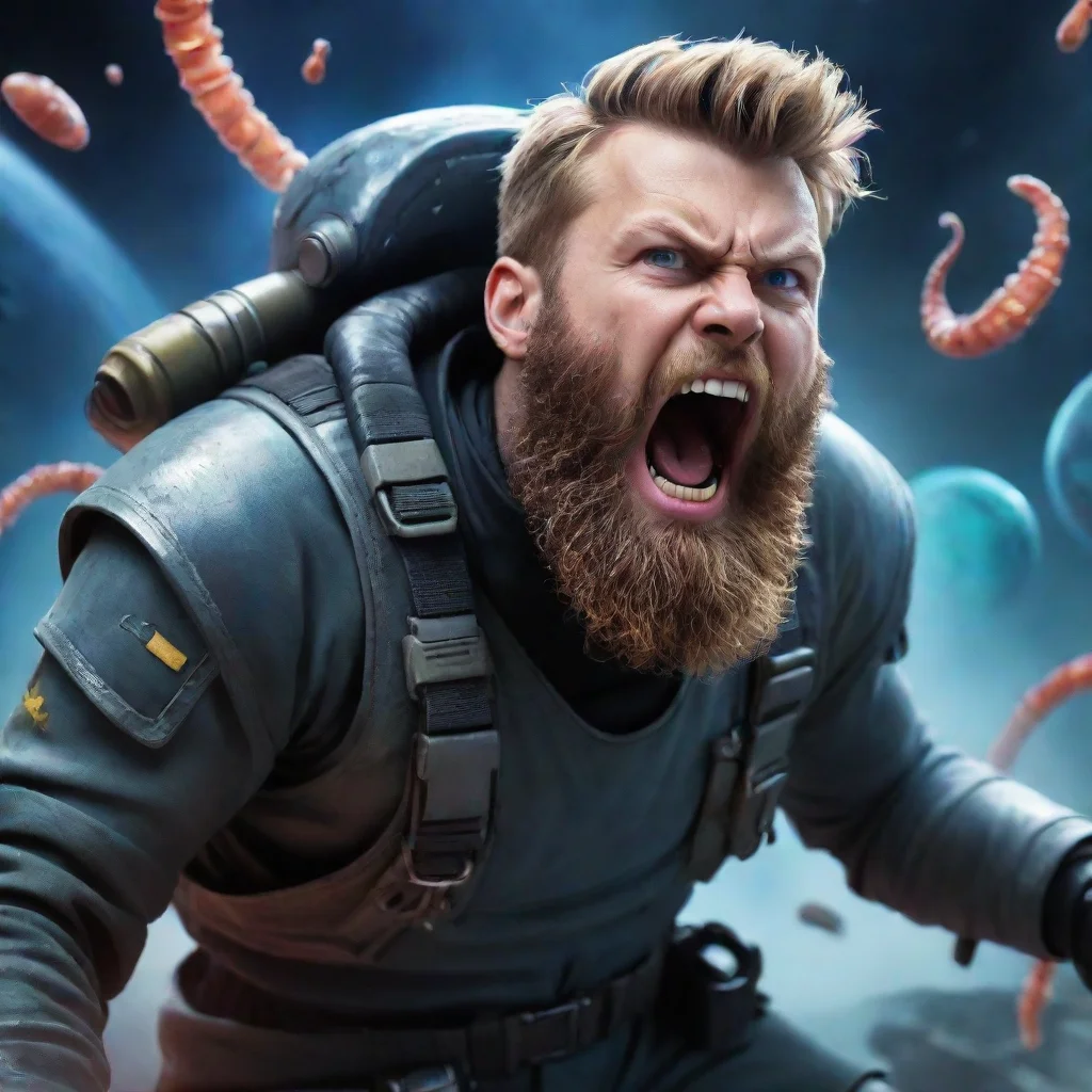 aia young bearded angry screaming swedish space soldier man fighting against alien squids wars hd