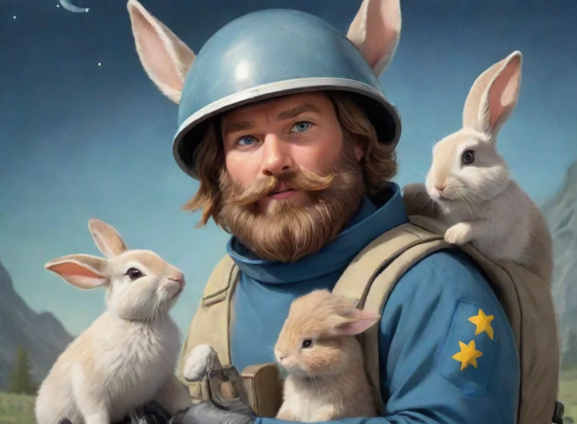 aia young bearded swedish space soldier saving anthropomorphic rabbits propaganda cartoon hd landscape43