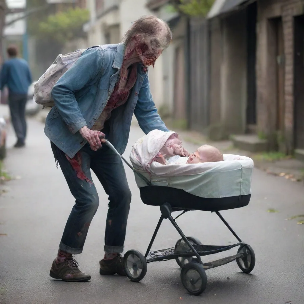 aia zombie pushing a newborn baby in a pram