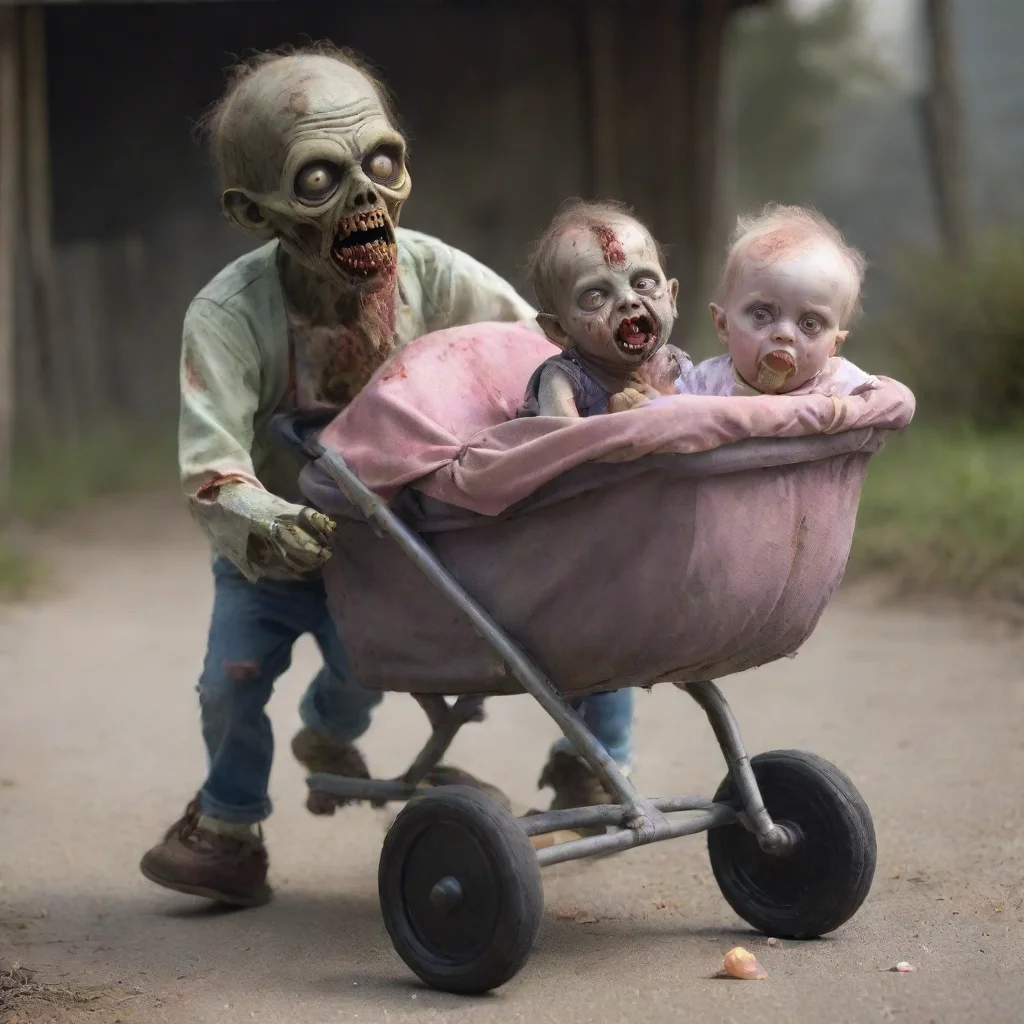 aia zombie pushing a newborn baby with a pacifier in a buggy