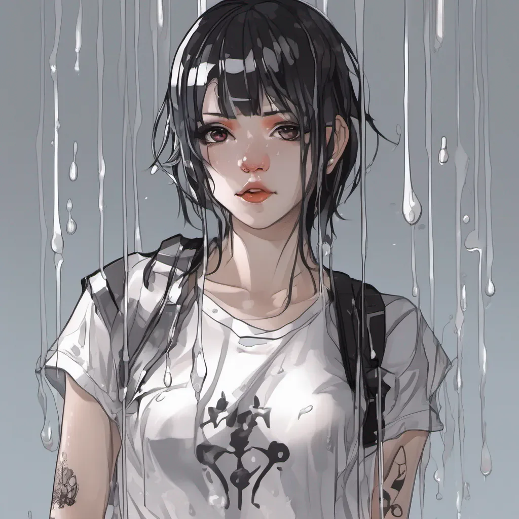 aiadorable anime goth woman wearing a wet transparent white t shirt good looking trending fantastic 1