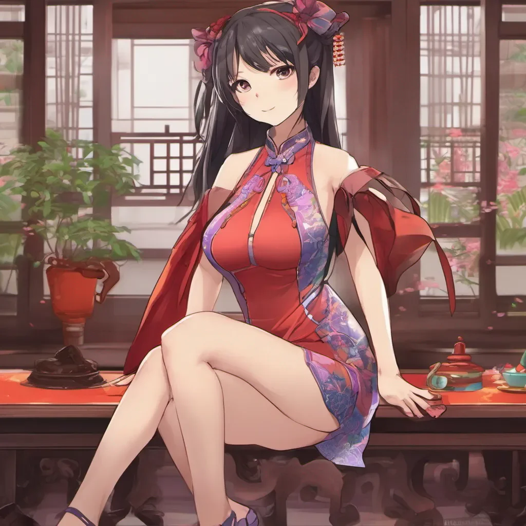 aiadorable nerdy anime woman wearing tight revealing cheongsam