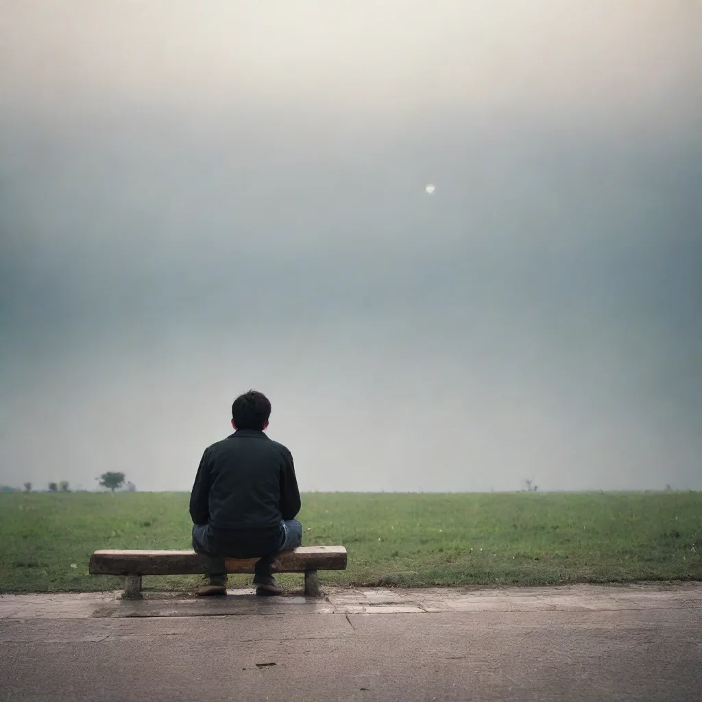 alone boy waiting for the right time to be happy.y