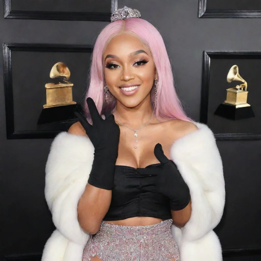 aiamazing  doja car  at the grammys smiling with black gloves and gun  awesome portrait 2