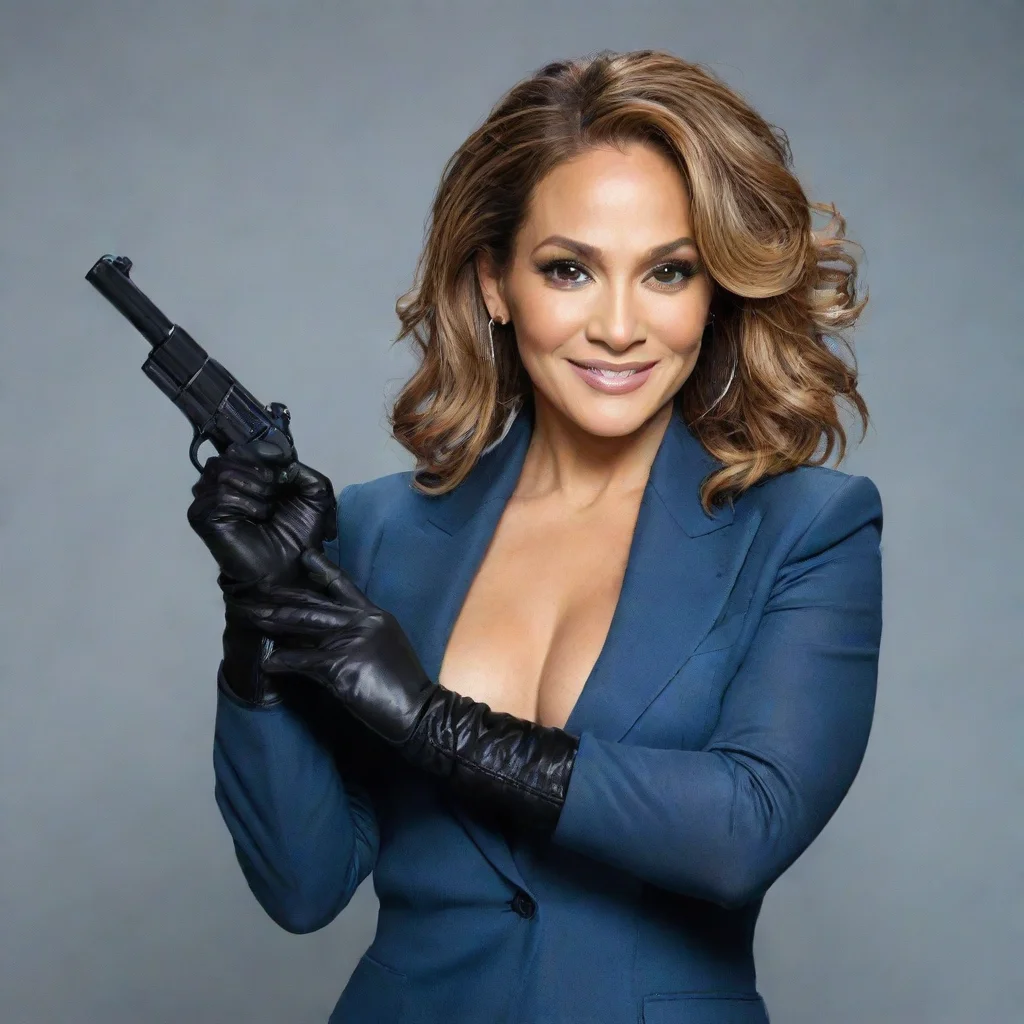 aiamazing  jennifer lopez as harlee santos from shades of blue tv show smiling with   black gloves and gun awesome portrait 2