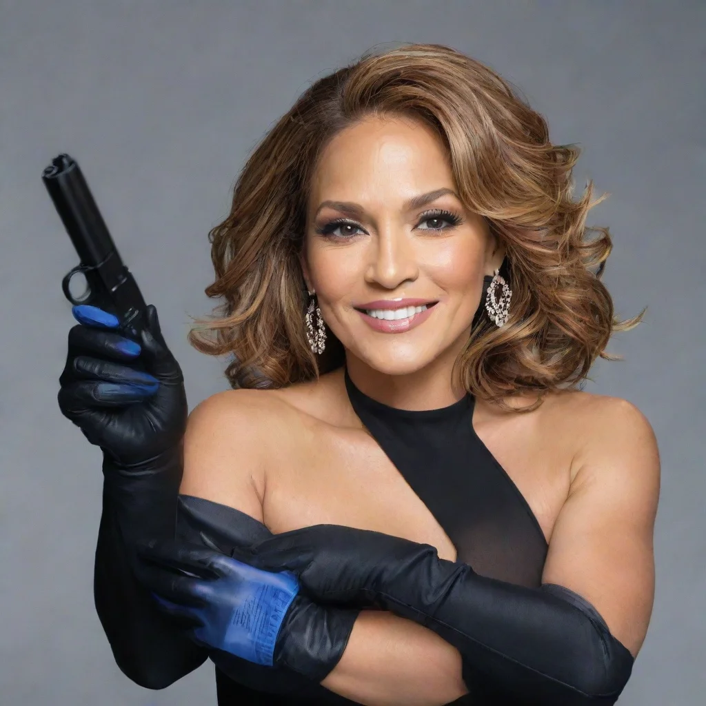 aiamazing  jennifer lopez as harlee santos from shades of blue tv show smiling with  black gloves and gun awesome portrait 2
