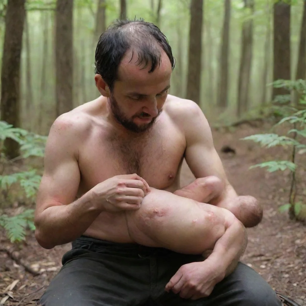 aiamazing  man has knife cutting a newborn baby in the woods awesome portrait 2