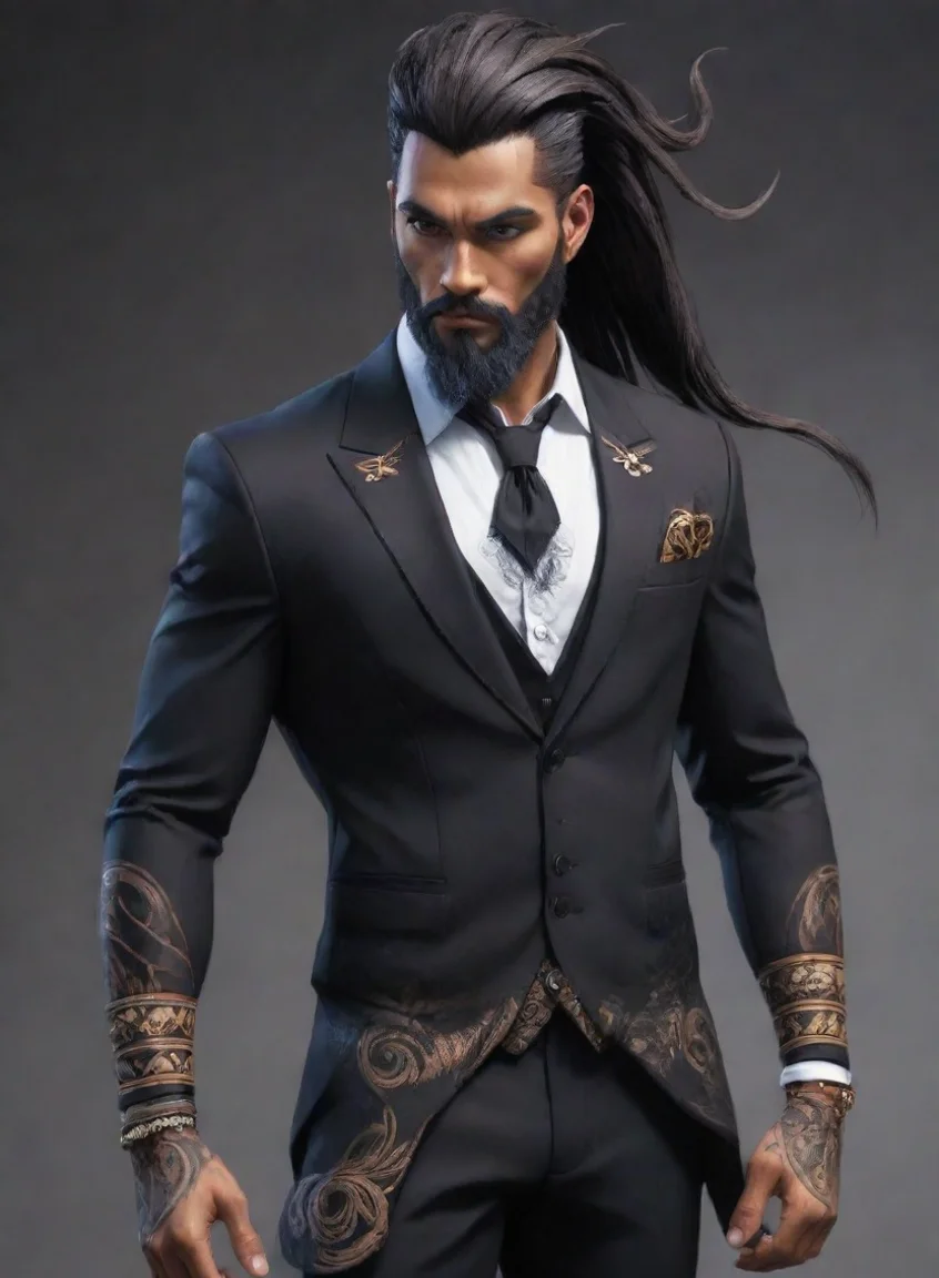 aiamazing 1800 dark gothic feel anime character pacific maori tanned skin suit with tails beard realism hd awesome portrait 2 portrait43