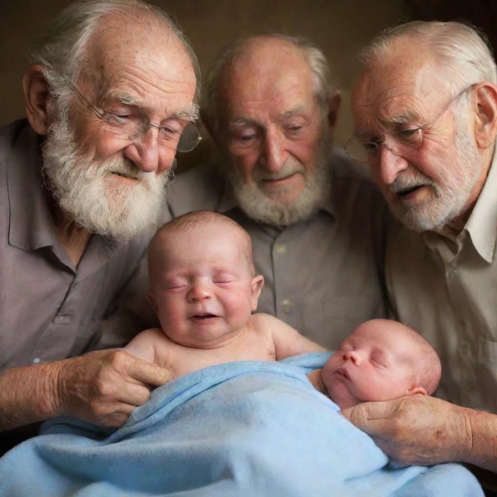 aiamazing 3 old men looking at a newborn baby awesome portrait 2