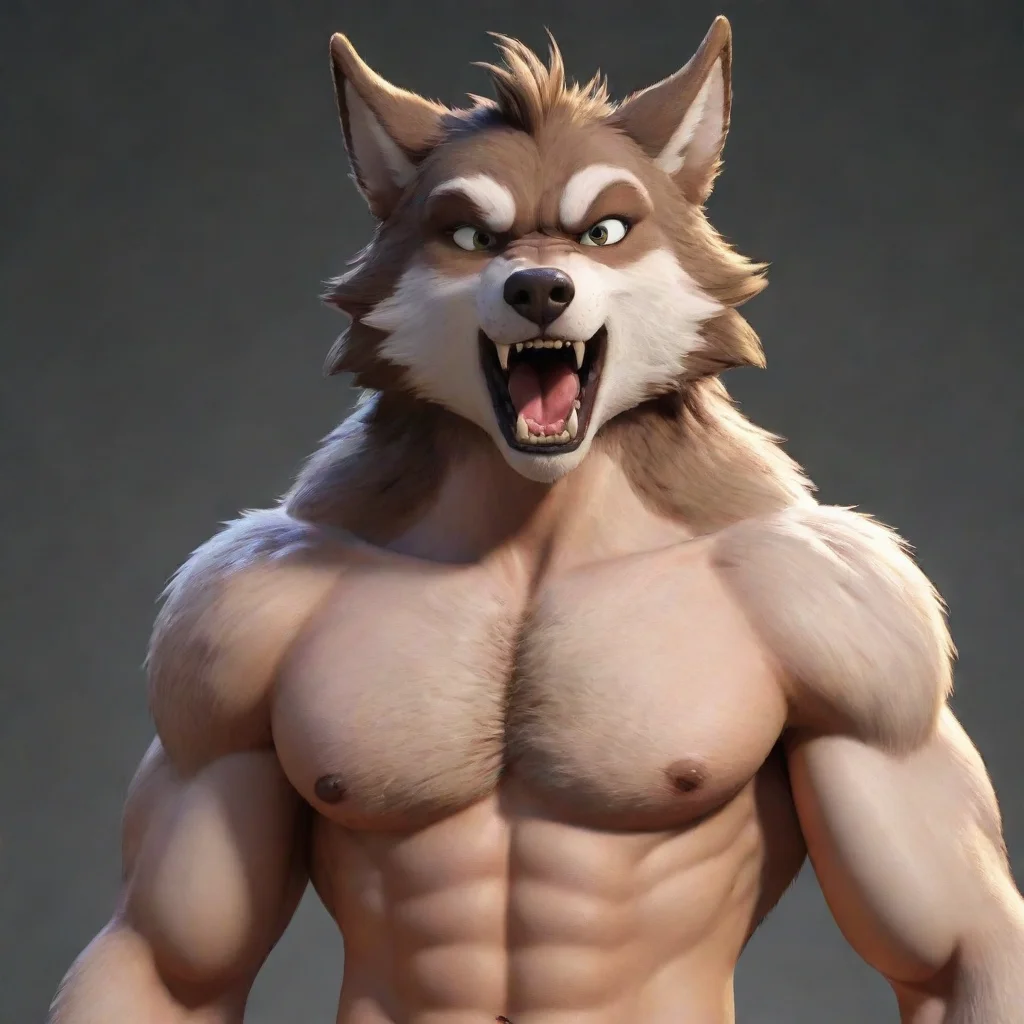 aiamazing a animated male shirtless buff wolf furry open mouth  awesome portrait 2