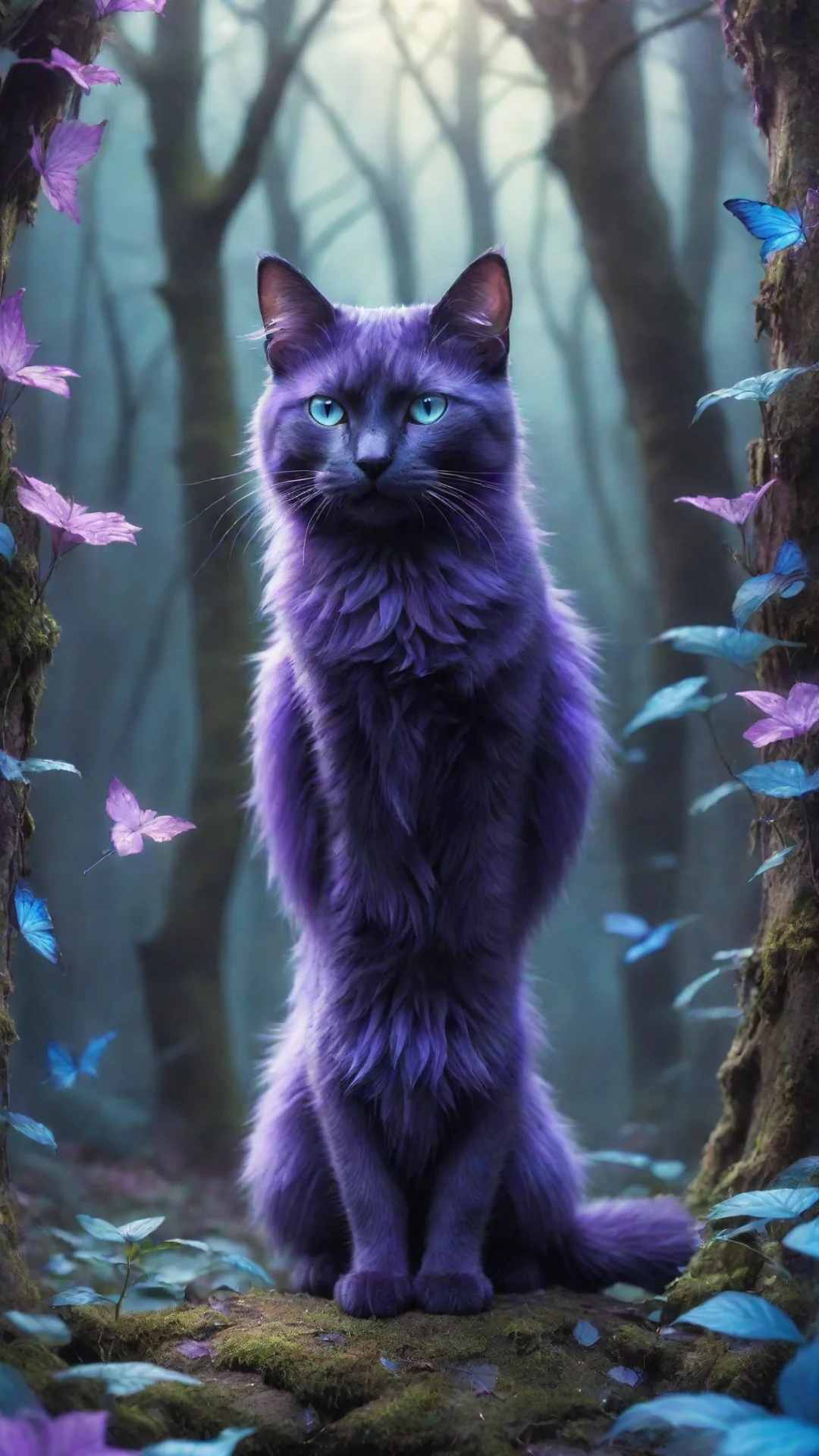 aiamazing a cat fantasy art in an enchanted forest with purple and blue colors  awesome portrait 2 hdtall