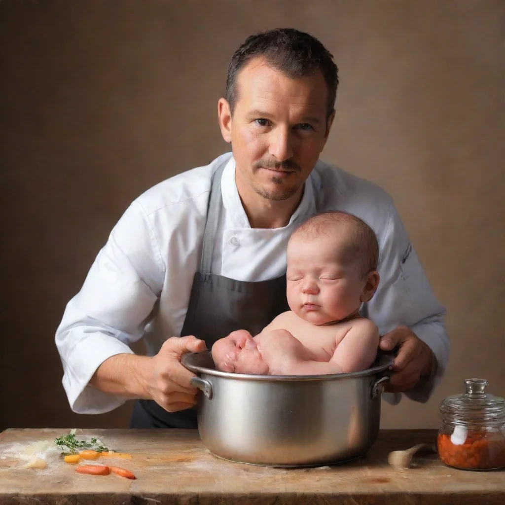 aiamazing a chef cooking a newborn baby in a pot awesome portrait 2